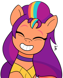 Size: 2207x2713 | Tagged: safe, artist:frownfactory, sunny starscout, earth pony, pony, g5, my little pony: tell your tale, clothes, dress, eyes closed, female, mane stripe sunny, mare, simple background, smiling, solo, transparent background