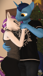 Size: 1080x1920 | Tagged: safe, artist:midnightdanny, night light, twilight velvet, unicorn, anthro, g4, 3d, christmas, christmas tree, couple, female, hearth's warming, holiday, horn, indoors, male, married couple, ship:nightvelvet, shipping, source filmmaker, straight, tree