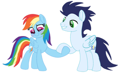 Size: 1280x776 | Tagged: safe, artist:soarindasher10, rainbow dash, soarin', pegasus, pony, blushing, female, holding hooves, male, mare, movie accurate, ship:soarindash, shipping, simple background, smiling, stallion, straight, transparent background