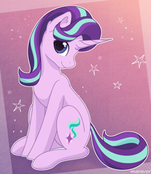 Size: 1300x1500 | Tagged: safe, artist:maravor, starlight glimmer, pony, unicorn, g4, female, horn, mare, signature, sitting, smiling, solo