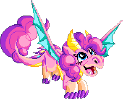 Size: 1044x834 | Tagged: safe, artist:dragonm97, pinkie pie, dragon, g4, digital art, dragonified, female, manepxls, open mouth, pixel art, pxls.space, simple background, solo, species swap, spread wings, transparent background, wings