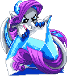 Size: 944x1072 | Tagged: safe, artist:dragonm97, rarity, dragon, g4, diamond, digital art, dragoness, dragonified, female, manepxls, open mouth, partially open wings, pixel art, pxls.space, raridragon, simple background, solo, species swap, transparent background, wings