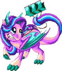 Size: 1048x1192 | Tagged: safe, artist:dragonm97, starlight glimmer, dragon, g4, digital art, dragoness, dragonified, female, glimmerdragon, kite, manepxls, mouth hold, pixel art, pxls.space, simple background, solo, species swap, transparent background