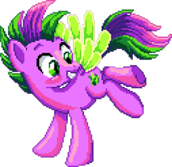 Size: 1016x984 | Tagged: safe, artist:anthony conley, artist:dragonm97, spike, pegasus, pony, g4, my little pony. poni nimeltä spike, digital art, male, manepxls, pixel art, ponified, ponified spike, pxls.space, simple background, smiling, solo, species swap, spread wings, transparent background, wings