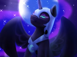 Size: 1917x1427 | Tagged: safe, artist:glitterheart15, nightmare moon, alicorn, pony, bust, ethereal mane, full moon, moon, portrait, solo