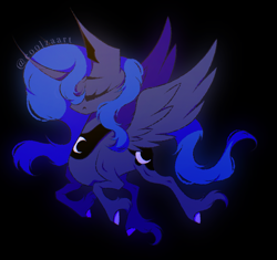 Size: 1083x1020 | Tagged: safe, artist:coolzaart, princess luna, alicorn, pony, black background, curved horn, eyes closed, female, horn, mare, signature, simple background, solo, unshorn fetlocks