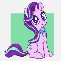 Size: 3000x3000 | Tagged: safe, artist:t72b, starlight glimmer, pony, unicorn, g4, bow, cute, female, glimmerbetes, horn, looking at you, mare, neck bow, passepartout, sitting, smiling, smiling at you, solo