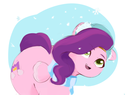 Size: 3072x2304 | Tagged: safe, artist:dulldi, pipp petals, pegasus, pony, g5, adorapipp, big eyes, butt, clothes, cute, female, huge butt, large butt, mare, open mouth, outdoors, pipp butt, plot, scarf, small wings, snow, solo, wide hips, wings, winter, winter outfit