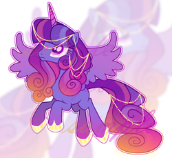 Size: 2030x1860 | Tagged: safe, artist:anno酱w, oc, oc only, alicorn, adoptable, base used, blank flank, flying, hoof shoes, horn, jewelry, magical lesbian spawn, offspring, outline, parent:princess cadance, parent:twilight sparkle, princess, raised hoof, simple background, solo, spread wings, watermark, white background, wings, zoom layer