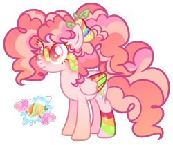 Size: 2658x2232 | Tagged: safe, artist:anno酱w, oc, oc only, pegasus, pony, adoptable, base used, cutie mark, facial markings, food, magical lesbian spawn, offspring, parent:pear butter, parent:pinkie pie, parent:rainbow dash, pear, ponytail, rainbow, simple background, solo, transparent background, wings