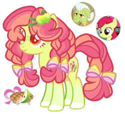 Size: 2324x2108 | Tagged: safe, artist:anno酱w, oc, oc only, earth pony, pony, apple, base used, bow, bowtie, cutie mark, food, freckles, magical lesbian spawn, offspring, parent:apple bloom, parent:granny smith, pigtails, simple background, solo, transparent background