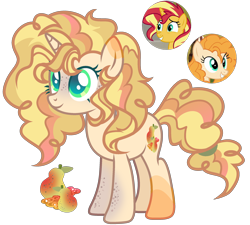 Size: 2400x2163 | Tagged: safe, artist:anno酱w, oc, oc only, pony, unicorn, adoptable, base used, body freckles, body markings, cutie mark, food, freckles, hairband, horn, magical lesbian spawn, offspring, parent:pear butter, parent:sunset shimmer, pear, simple background, solo, transparent background