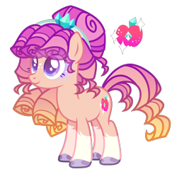 Size: 2344x2304 | Tagged: safe, artist:anno酱w, oc, oc only, earth pony, pony, adoptable, apple, base used, body markings, cutie mark, eyelashes, eyeshadow, food, freckles, gem, gemstones, hair bun, hairband, headband, magical lesbian spawn, makeup, offspring, parent:applejack, parent:rarity, parents:rarijack, reference sheet, simple background, solo, transparent background