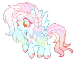 Size: 2372x1966 | Tagged: safe, artist:anno酱w, oc, oc only, butterfly, pegasus, pony, adoptable, base used, body markings, eyelashes, eyeshadow, facial markings, flying, freckles, magical lesbian spawn, makeup, multicolored hair, offspring, parent:fluttershy, parent:rainbow dash, parents:flutterdash, rainbow hair, simple background, solo, transparent background