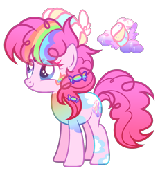 Size: 1965x2124 | Tagged: safe, artist:anno酱w, oc, oc only, earth pony, pony, adoptable, base used, body markings, candy, cloud, cutie mark, eyelashes, eyeshadow, facial markings, food, hat, magical lesbian spawn, makeup, marshmallow, offspring, parent:pinkie pie, parent:rainbow dash, parents:pinkiedash, rainbow, reference sheet, simple background, small wings, smiling, solo, transparent background, wings