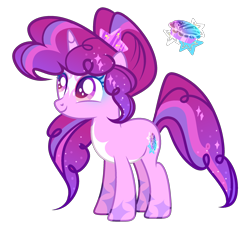 Size: 2236x2064 | Tagged: safe, artist:anno酱w, oc, oc only, pony, unicorn, adoptable, base used, body markings, cutie mark, ethereal mane, eyelashes, eyeshadow, facial markings, hairband, horn, magical lesbian spawn, makeup, offspring, parent:pinkie pie, parent:twilight sparkle, parents:twinkie, ponytail, reference sheet, simple background, smiling, solo, starry hair, starry mane, stars, transparent background