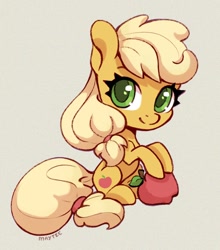 Size: 704x800 | Tagged: safe, artist:maytee, applejack, earth pony, pony, g4, apple, chibi, digital art, food, sitting, solo