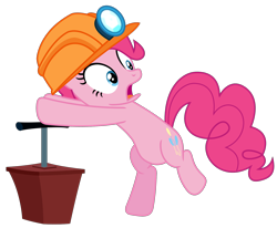 Size: 1822x1500 | Tagged: safe, artist:sketchmcreations, pinkie pie, earth pony, pony, g4, my little pony: friendship is magic, rock solid friendship, season 7, bipedal, bipedal leaning, clothes, detonator, female, frown, hard hat, hat, helmet, leaning, mare, open mouth, simple background, transparent background, vector