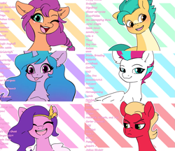 Size: 1101x951 | Tagged: safe, artist:tamers12345, hitch trailblazer, izzy moonbow, pipp petals, sprout cloverleaf, sunny starscout, zipp storm, my little pony: sunny starscout meets twilight sparkle, g5, end credits, mane five, sprout joins the mane five