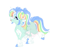 Size: 4400x3900 | Tagged: safe, artist:gigason, oc, oc only, oc:heaven scent, pony, unicorn, g4, :p, adoptable, blank flank, blue eyes, blue hooves, blue mane, blue tail, coat markings, colored, colored belly, colored eyebrows, colored hooves, colored horn, colored pinnae, crack ship offspring, ear fluff, eye clipping through hair, eyebrows, eyebrows visible through hair, eyelashes, facial markings, fetlock tuft, flat colors, green coat, high res, hooves, horn, lidded eyes, looking back, mint coat, multicolored hair, multicolored mane, multicolored tail, nonbinary, nonbinary oc, obtrusive watermark, offspring, pale belly, parent:clover the clever, parent:rainbow dash, ponytail, rainbow hair, raised hoof, raised leg, simple background, smiling, smirk, socks (coat markings), solo, standing, standing on two hooves, stripe (coat marking), striped horn, tail, thick eyelashes, three quarter view, tied mane, tongue out, transparent background, unicorn horn, unicorn oc, walking, watermark