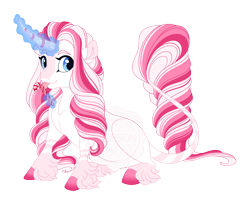 Size: 4600x3700 | Tagged: safe, artist:gigason, oc, oc only, oc:candycane crystal, pony, unicorn, g4, adoptable, blank flank, blaze (coat marking), blue eyes, blue magic, candy, candy cane, coat markings, colored, colored eyebrows, colored hooves, colored pinnae, crack ship offspring, curly mane, curly tail, curved horn, ear fluff, eyelashes, facial markings, female, female oc, fetlock tuft, flat colors, food, glowing, glowing horn, gradient hooves, high res, hooves, horn, leg markings, leg stripes, leonine tail, levitation, licking, long horn, long mane, long tail, looking back, magic, magic aura, magical lesbian spawn, mare, mare oc, obtrusive watermark, offspring, parent:cup cake, parent:princess platinum, pink coat, pink hooves, pink mane, pink tail, simple background, sitting, smiling, socks (coat markings), solo, sparkles, striped horn, striped tail, stripes, tail, tail markings, telekinesis, three quarter view, three toned mane, three toned tail, tongue out, transparent background, unicorn horn, unicorn oc, watermark