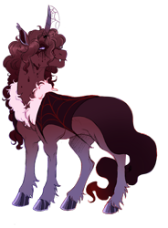 Size: 1432x1949 | Tagged: oc name needed, safe, alternate version, artist:cactiflowers, oc, oc only, pony, unicorn, cape, cloak, clothes, cloven hooves, colored eartips, colored hooves, colored pinnae, curved horn, ear tufts, fangs, gradient horn, gradient legs, hooves, horn, leg fluff, male, shiny hooves, simple background, solo, stallion, transparent background