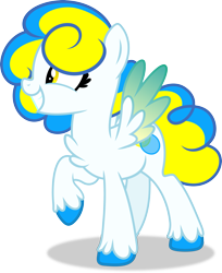 Size: 2899x3548 | Tagged: safe, artist:nearby_gazelle_6570, oc, oc only, oc:bubble pop, pegasus, chest fluff, show accurate, simple background, solo, spread wings, transparent background, two toned hair, unshorn fetlocks, wing gradient, wings