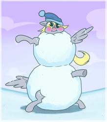 Size: 669x765 | Tagged: safe, artist:cookieboy011, derpy hooves, pegasus, pony, g4, cute, snow, snowman, solo