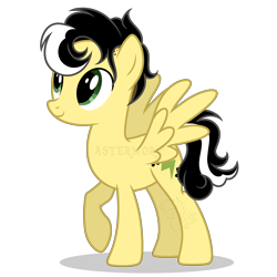 Size: 3840x3840 | Tagged: safe, artist:astermorii, oc, oc only, oc:alice azalea, pegasus, pony, g4, female, green eyes, looking up, mare, pegasus oc, raised hoof, render, show accurate, simple background, skunk stripe, smiling, solo, spread wings, transparent background, wings