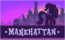 Size: 844x520 | Tagged: safe, rarity, pony, unicorn, g4, horn, manehattan, my little pony: celebration, postcard, text