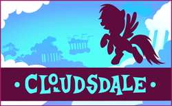 Size: 844x520 | Tagged: safe, rainbow dash, pegasus, pony, g4, cloudsdale, my little pony: celebration, postcard, text