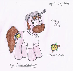 Size: 905x883 | Tagged: safe, artist:crazyplantmae, pony, unicorn, 2014, beard, crazy dave, facial hair, horn, male, plants vs zombies, ponified, stallion, traditional art