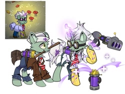 Size: 1080x810 | Tagged: safe, artist:magneteroo, earth pony, pony, undead, unicorn, zombie, zombie pony, pony town, goggles, horn, mad scientist, male, plants vs zombies, ponified, stallion