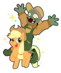 Size: 2483x3000 | Tagged: safe, artist:heartlychan, applejack, humanoid, undead, zombie, g4, crossover, female, humans riding ponies, male, mare, riding, riding a pony