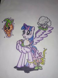 Size: 768x1024 | Tagged: safe, artist:towny-san, twilight sparkle, alicorn, g4, carrot, cauliflower, crossover, female, food, hypno-shroom, intensive carrot, mare, mushroom, plant, plants vs zombies, traditional art, twilight sparkle (alicorn), witch hazel