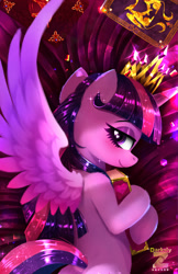 Size: 1477x2283 | Tagged: safe, artist:darksly, twilight sparkle, alicorn, pony, g4, back, beautiful, bedroom eyes, blushing, body pillow, body pillow design, book, butt, commission, crown, cute, dock, ear fluff, ethereal mane, eyeshadow, female, heart, heart eyes, hoof fluff, human shoulders, jewelry, leg fluff, lidded eyes, looking at you, looking back, looking back at you, makeup, mare, plot, regalia, shoulder fluff, solo, sparkles, sparkly mane, sparkly tail, spread wings, starry mane, starry tail, tail, twiabetes, twilight sparkle (alicorn), twilight's crown, wingding eyes, wings