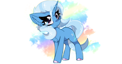 Size: 4096x2160 | Tagged: safe, artist:jubyskylines, trixie, pony, unicorn, g4, abstract background, colored hooves, female, hooves, horn, looking at you, mare, shiny hooves, smiling, smiling at you, solo