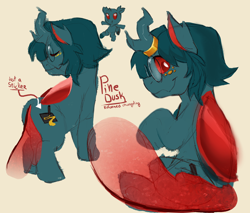 Size: 1852x1580 | Tagged: safe, artist:moonixora, oc, oc only, oc:pine dusk, changedling, changeling, nymph, baby changeling, eyes closed, fake cutie mark, female, foal, glasses, looking at you, ponysona, red eyes, red pupils, showing off, smiling, solo