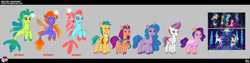 Size: 6950x1746 | Tagged: safe, applejack, destiny (g5), fluttershy, hitch trailblazer, izzy moonbow, pinkie pie, pipp petals, princess skystar, queen novo, rainbow dash, rarity, sunny starscout, twilight sparkle, zipp storm, earth pony, pegasus, pony, seapony (g4), unicorn, g4, g5, my little pony: tell your tale, official, .psd available, bag, behind the scenes, bioluminescent, bracelet, bubble, colored wings, concept art, coral, diadem, female, fin wings, fins, fish tail, folded wings, horn, jewelry, male, mane five, mane stripe sunny, mare, multicolored wings, not jazz hooves, ocean, regalia, royal sisters (g5), saddle bag, seaponified, seapony applejack, seapony fluttershy, seapony pinkie pie, seapony rainbow dash, seapony rarity, seapony twilight, seaquestria, seaweed, siblings, sisters, smiling, species swap, stallion, sunny's bag, tail, underwater, unshorn fetlocks, water, wings