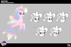 Size: 2540x1673 | Tagged: safe, destiny (g5), seapony (g4), g5, my little pony: tell your tale, official, .psd available, behind the scenes, bioluminescent, clothes, concept art, cute, des-dorable, destiny is not amused, dorsal fin, expressions, female, fin, fin ears, fin wings, fins, fish tail, flowing mane, flowing tail, gritted teeth, happy, looking at you, mare, sad, scales, scared, sea pony (g5), see-through, shocked, shocked expression, shocked eyes, smiling, smiling at you, solo, swimming, tail, teeth, turnaround, unamused, vector, wide eyes, wings