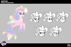 Size: 2540x1673 | Tagged: safe, destiny (g5), seapony (g4), g5, my little pony: tell your tale, official, .psd available, behind the scenes, bioluminescent, clothes, concept art, cute, des-dorable, destiny is not amused, dorsal fin, expressions, female, fin, fin ears, fin wings, fins, fish tail, flowing mane, flowing tail, gritted teeth, happy, looking at you, mare, sad, scales, scared, sea pony (g5), see-through, shocked, shocked expression, shocked eyes, smiling, smiling at you, solo, swimming, tail, teeth, turnaround, unamused, vector, wide eyes, wings