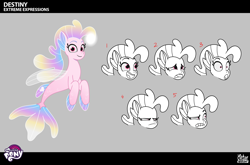 Size: 2540x1673 | Tagged: safe, destiny (g5), seapony (g4), g5, my little pony: tell your tale, official, .psd available, angry, behind the scenes, bioluminescent, concept art, cute, des-dorable, destiny is not amused, dorsal fin, expressions, female, fin, fin ears, fin wings, fins, fish tail, flowing mane, flowing tail, gritted teeth, happy, looking at you, open mouth, sad, scales, sea pony (g5), shocked, shocked expression, shocked eyes, simple background, smiling, smiling at you, solo, swimming, tail, teeth, turnaround, unamused, unsure, vector, wide eyes, wings