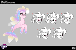 Size: 2540x1673 | Tagged: safe, destiny (g5), seapony (g4), g5, my little pony: tell your tale, official, .psd available, behind the scenes, bioluminescent, concept art, cute, des-dorable, dorsal fin, expressions, female, fin, fin ears, fin wings, fins, fish tail, flowing mane, flowing tail, happy, looking at you, open mouth, sad, scales, sea pony (g5), shocked, shocked expression, shocked eyes, smiling, smiling at you, solo, swimming, tail, thinking, vector, wide eyes, wings