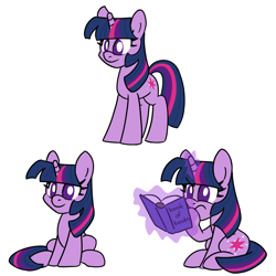 Size: 800x800 | Tagged: safe, artist:unitxxvii, twilight sparkle, pony, unicorn, g4, book, bookhorse, female, horn, levitation, magic, mare, no pupils, reading, simple background, sitting, solo, standing, telekinesis, unicorn twilight, white background