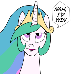 Size: 900x900 | Tagged: safe, artist:unitxxvii, princess celestia, alicorn, pony, g4, bust, dialogue, female, mare, meme, nah i'd win, simple background, solo, speech bubble, white background