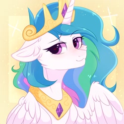 Size: 2160x2160 | Tagged: safe, artist:pesty_skillengton, princess celestia, alicorn, pony, g4, cheek fluff, crown, cute, cutelestia, ear fluff, eyebrows, eyebrows visible through hair, female, floppy ears, heart, heart eyes, high res, horn, jewelry, mare, peytral, regalia, solo, wingding eyes, wings