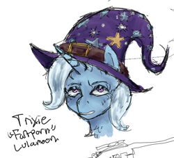 Size: 730x663 | Tagged: safe, artist:chunk_spunk, trixie, pony, unicorn, g4, annoyed, clothes, doodle, hat, horn, looking at you, messy lines, sketch, solo, trixie's hat