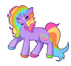 Size: 1815x1690 | Tagged: safe, artist:razzaroola, rainbowberry, earth pony, pony, g3, female, mare, multicolored hair, one eye closed, purple coat, purple eyes, simple background, solo, transparent background, wink