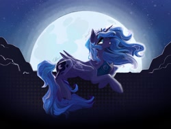 Size: 1920x1440 | Tagged: safe, artist:alrumoon_art, artist:dorry, princess luna, alicorn, pony, g4, book, collaboration, female, full moon, mare, moon, night, solo, stars