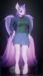 Size: 2160x3840 | Tagged: safe, artist:cappyadams, oc, oc only, oc:angela bathogx, hybrid, original species, anthro, unguligrade anthro, 3d, bathogx, blender, blender eevee, clothes, full body, multiple tails, revamped anthros, solo, tail